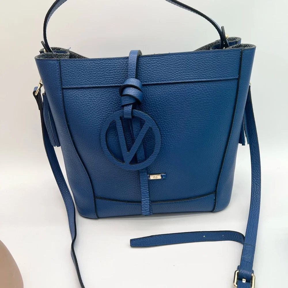 🔴🆑Authentic VALENTINO Blue / Navy Leather Tote Bag / Crossbody 🆑🔴 - Picture 3 of 10